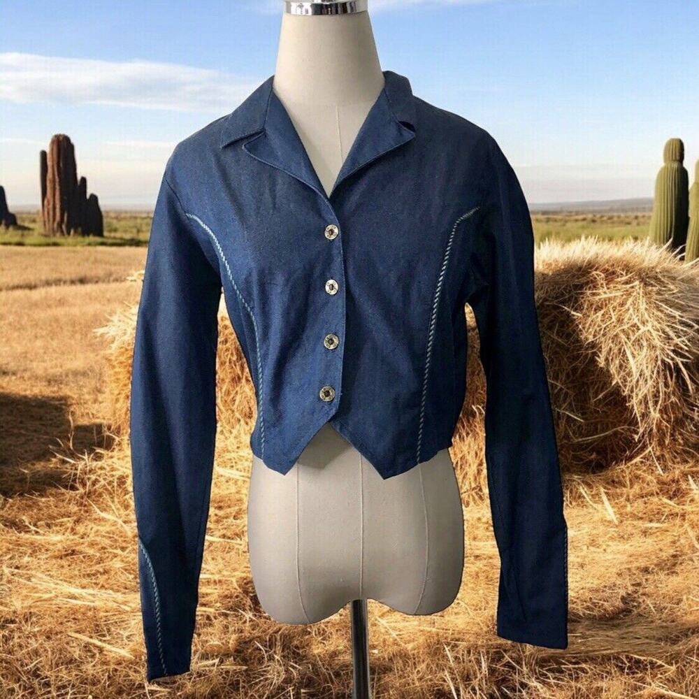 Vintage Lilia Smitty Chambray Denim Western Top Cowgirl Button Front Crop Small